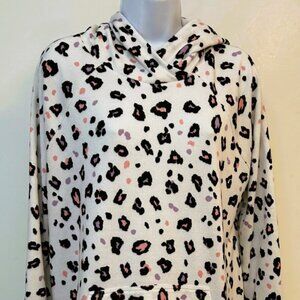 LuuLaRoe White Print Tunic Length Stretch Hoodie - Large